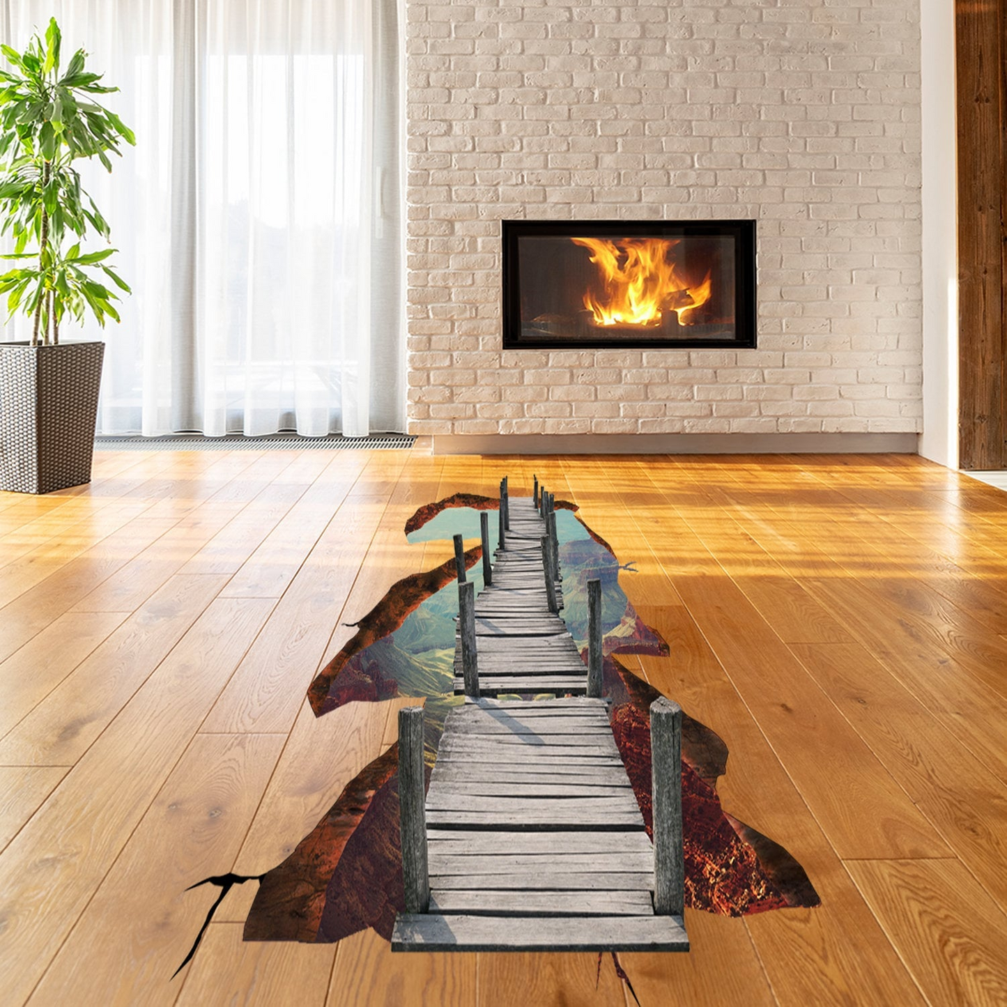 3d Space Bridge Floor Vinyl Decal - Bathroom Living Room Flooring Galaxy Decals Stick Peel Decor Stickers Decoration Kids Classroom Sticker
