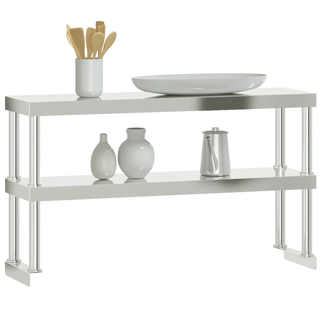 vidaXL Work Table Overshelf 2-Tier 43.3"x11.8"x25.6" Stainless Steel