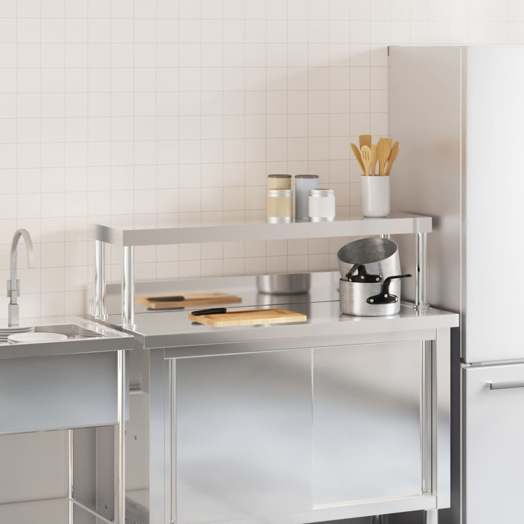 vidaXL Work Table Overshelf 43.3"x11.8"x13.8" Stainless Steel
