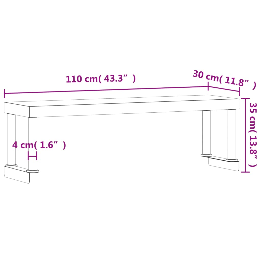 vidaXL Work Table Overshelf 43.3"x11.8"x13.8" Stainless Steel