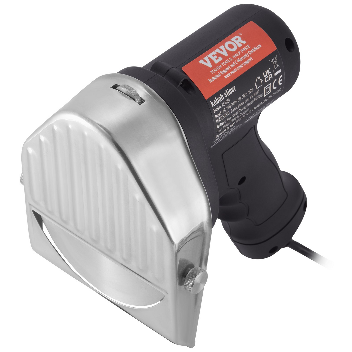 VEVOR Electric Shawarma Knife, 80W Professional Turkish Kebab Knife, Commercial Stainless Steel Gyro Cutter, Doner Kebab Meat Slicer with 2 Blades, Φ4"/100mm Blade Diameter, 0-8mm Adjustable Thickness