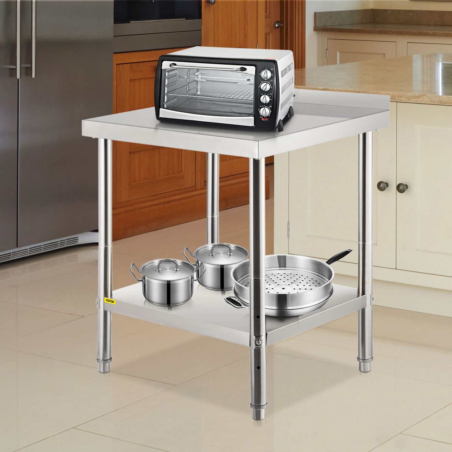 VEVOR Stainless Steel Prep Table, 30 x 24 x 35 Inch, 440lbs Load Capacity Heavy Duty Metal Worktable with Backsplash and Adjustable Undershelf, Commercial Workstation for Kitchen Restaurant