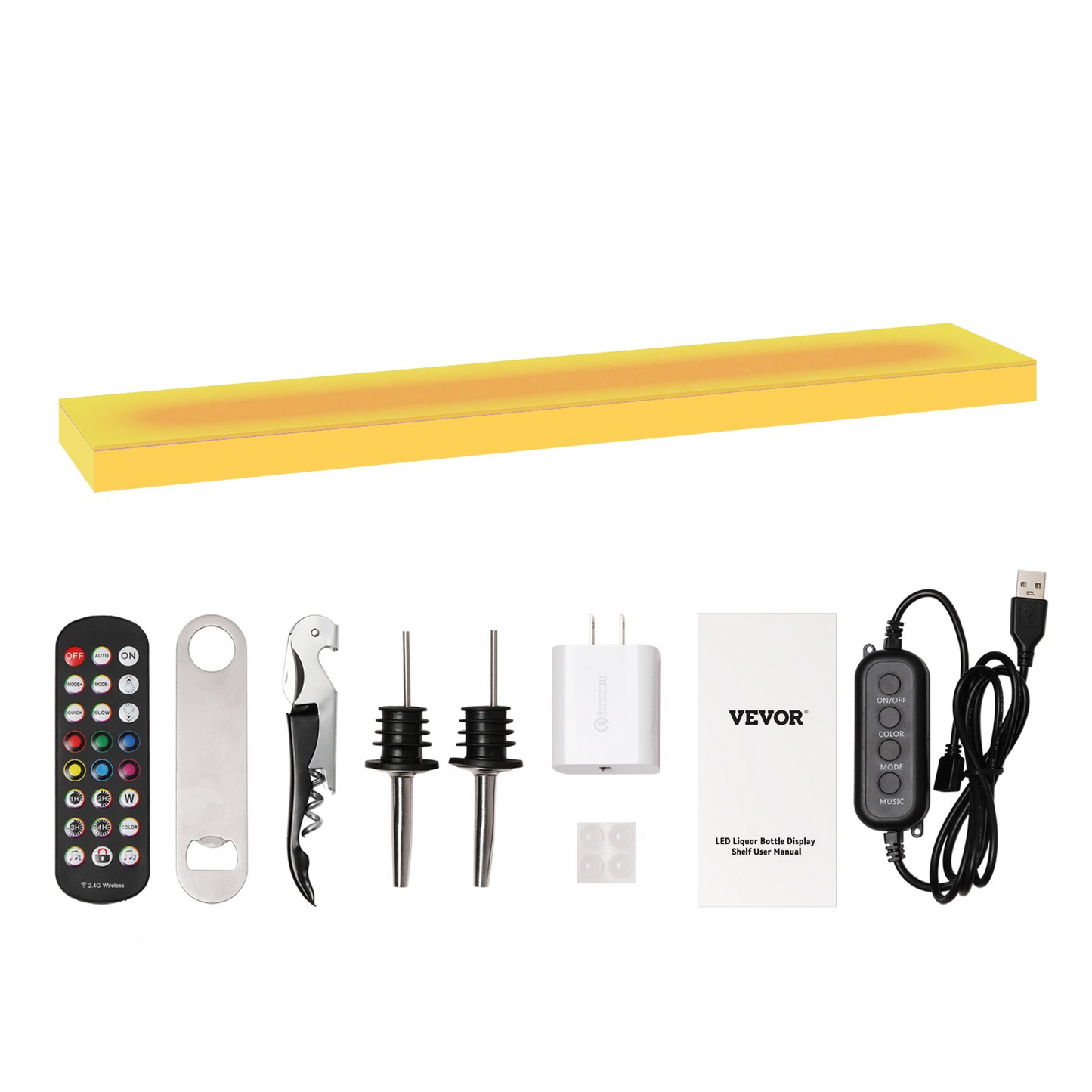 VEVOR LED Lighted Liquor Bottle Display Bar Shelf RF & App Control 24" 1-Step