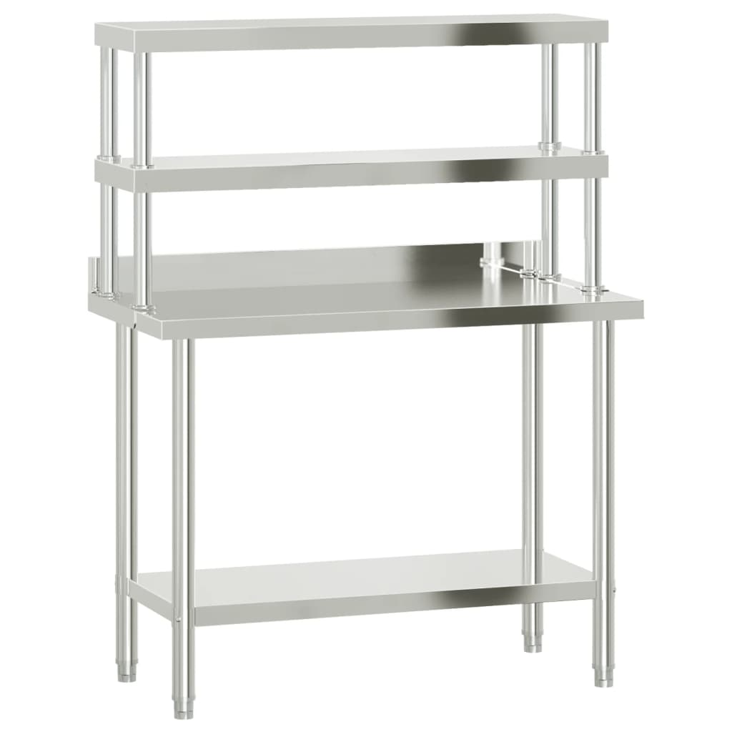 vidaXL Kitchen Work Table with Overshelf 43.3"x21.7"x59.1" Stainless Steel