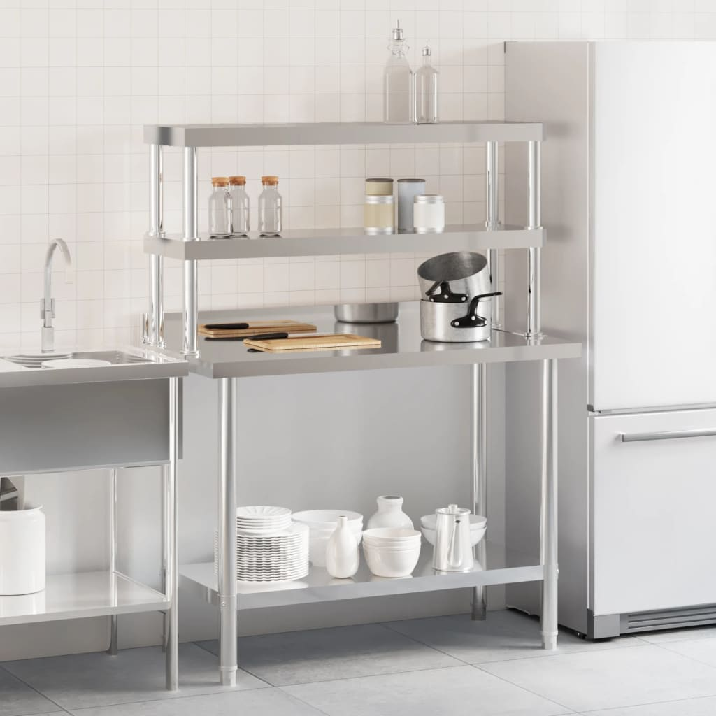 vidaXL Kitchen Work Table with Overshelf 43.3"x21.7"x59.1" Stainless Steel