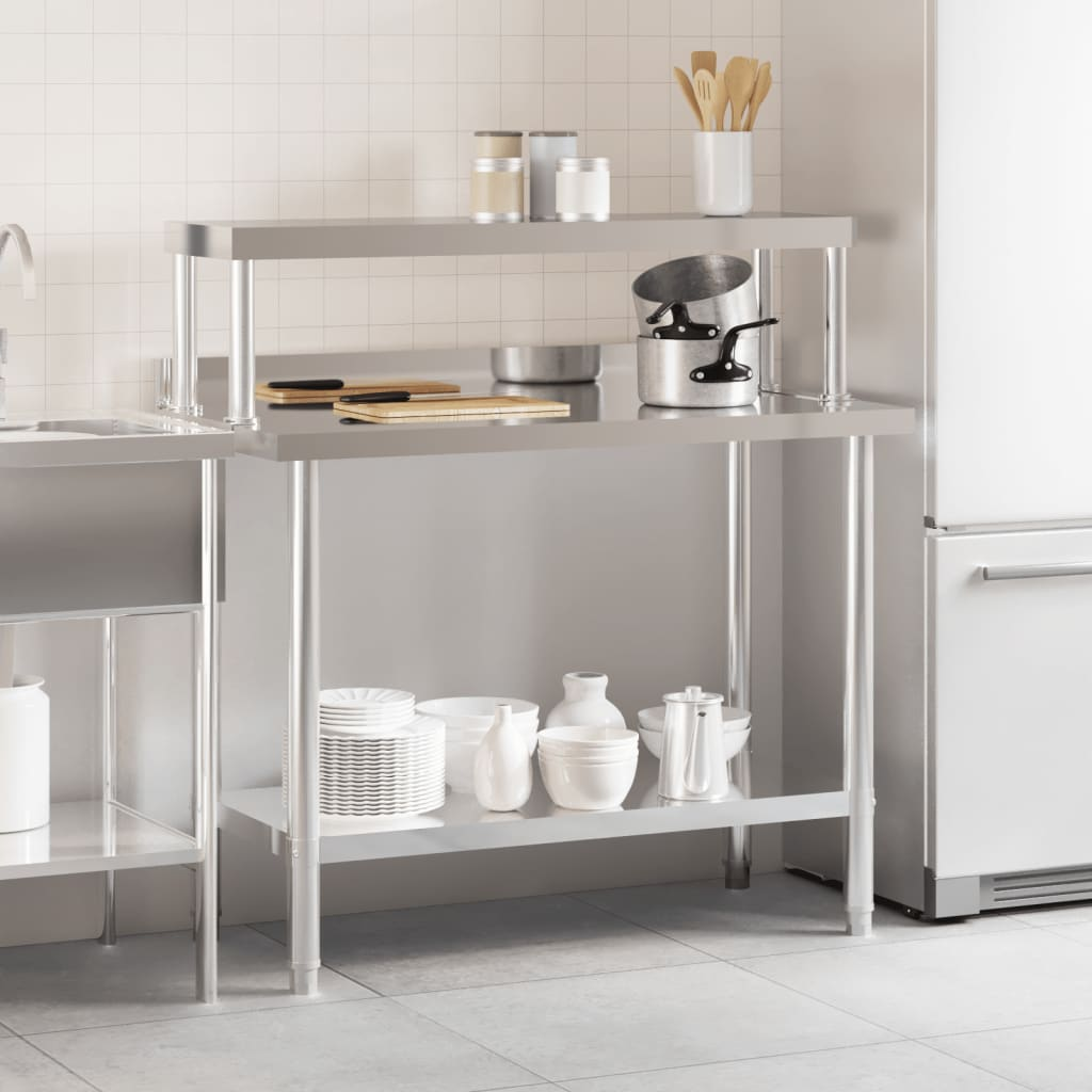 vidaXL Kitchen Work Table with Overshelf 43.3"x21.7"x47.2" Stainless Steel