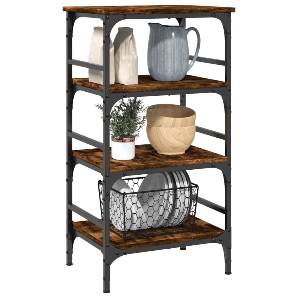 vidaXL Kitchen Trolley Smoked Oak 17.7"x13.8"x35.2" Engineered Wood