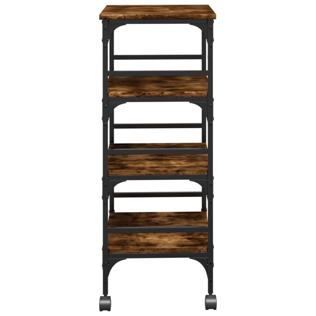 vidaXL Kitchen Trolley Smoked Oak 17.7"x13.8"x35.2" Engineered Wood