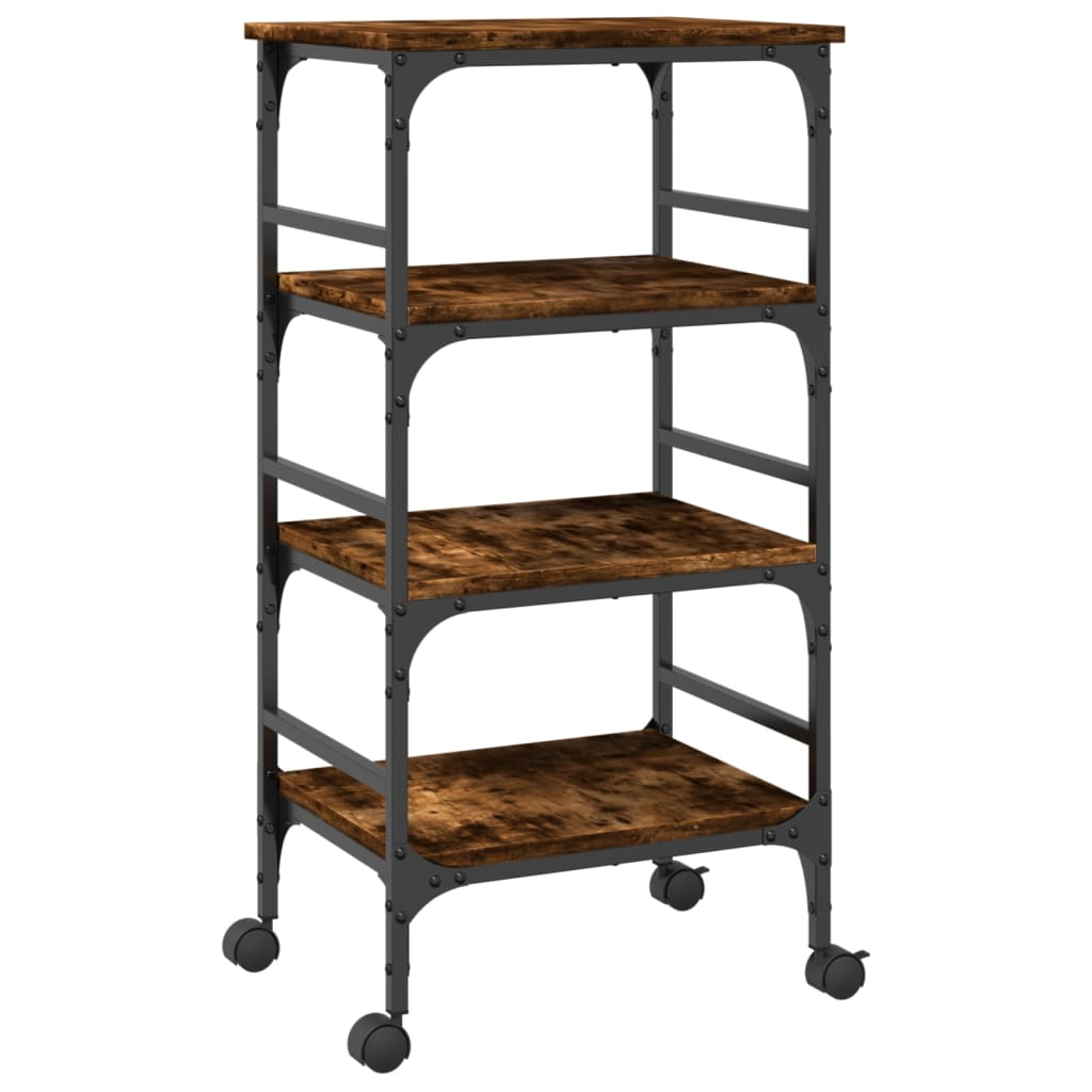 vidaXL Kitchen Trolley Smoked Oak 17.7"x13.8"x35.2" Engineered Wood