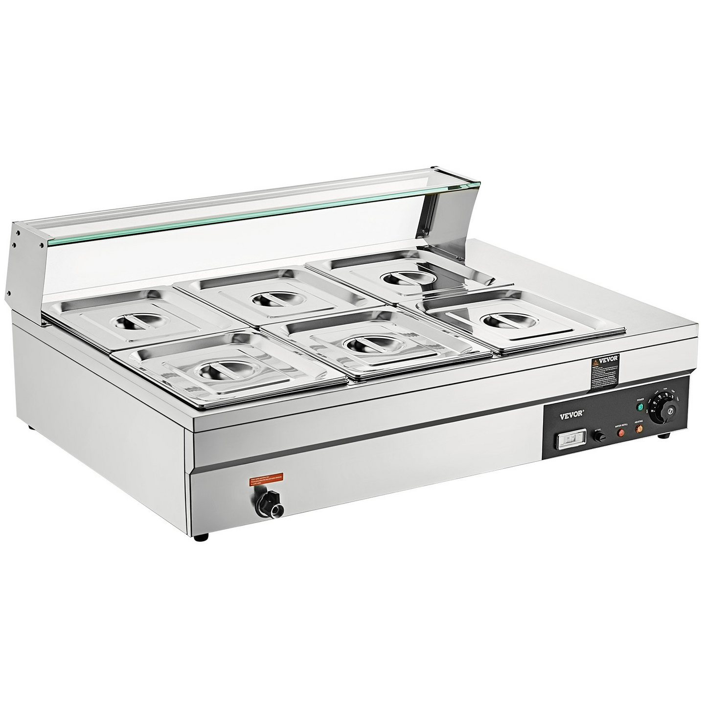 VEVOR 6-Pan Commercial Food Warmer, 6 x 12QT Electric Steam Table with Tempered Glass Cover, 1500W Countertop Stainless Steel Buffet Bain Marie 86-185°F Temp Control for Catering, Restaurants, Silver