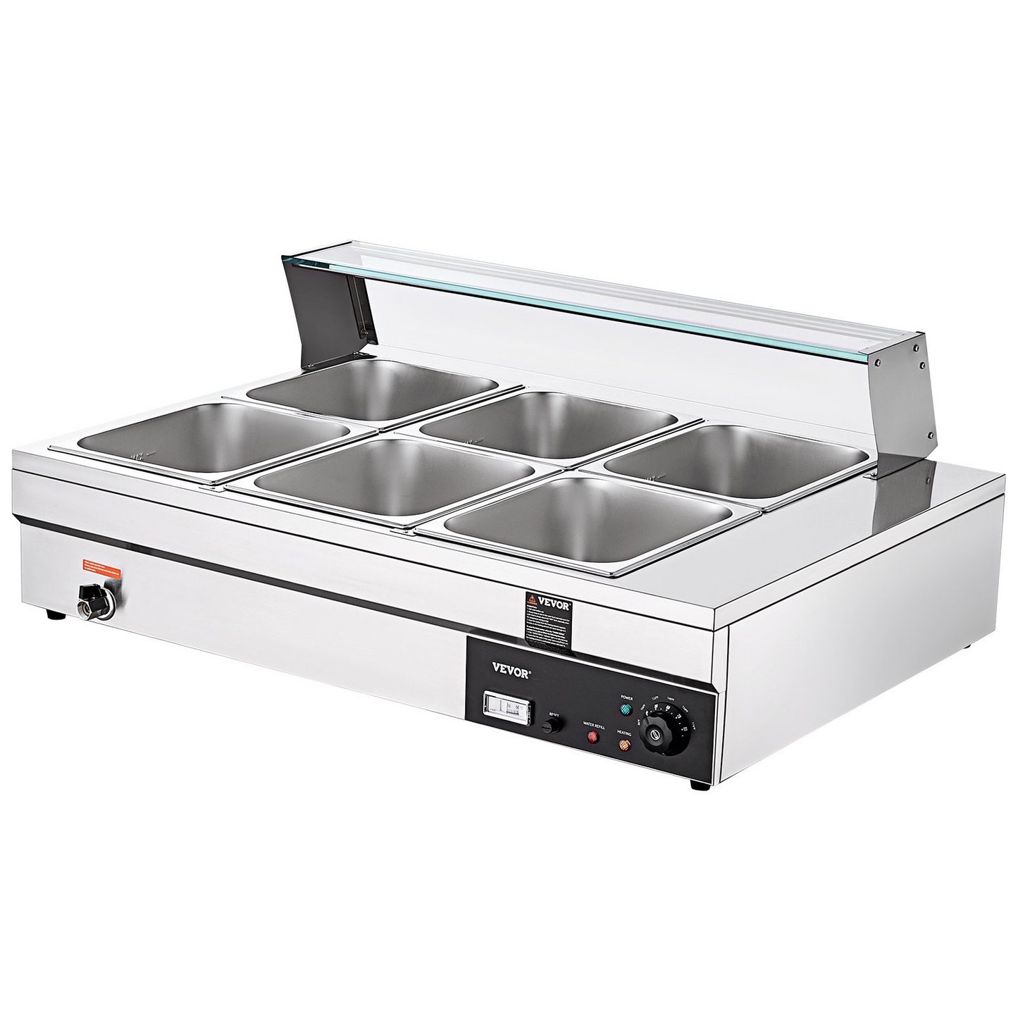 VEVOR 6-Pan Commercial Food Warmer, 6 x 12QT Electric Steam Table with Tempered Glass Cover, 1500W Countertop Stainless Steel Buffet Bain Marie 86-185°F Temp Control for Catering, Restaurants, Silver