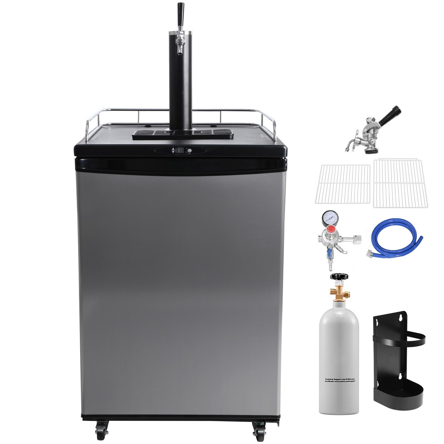 VEVOR Beer Kegerator, Single Tap Draft Beer Dispenser, Full Size Keg Refrigerator With Shelves, CO2 Cylinder, Drip Tray & Rail, 32°F- 75.2°F Temperature Control, Holds 1/6, 1/4, 1/2 Barrels, Black