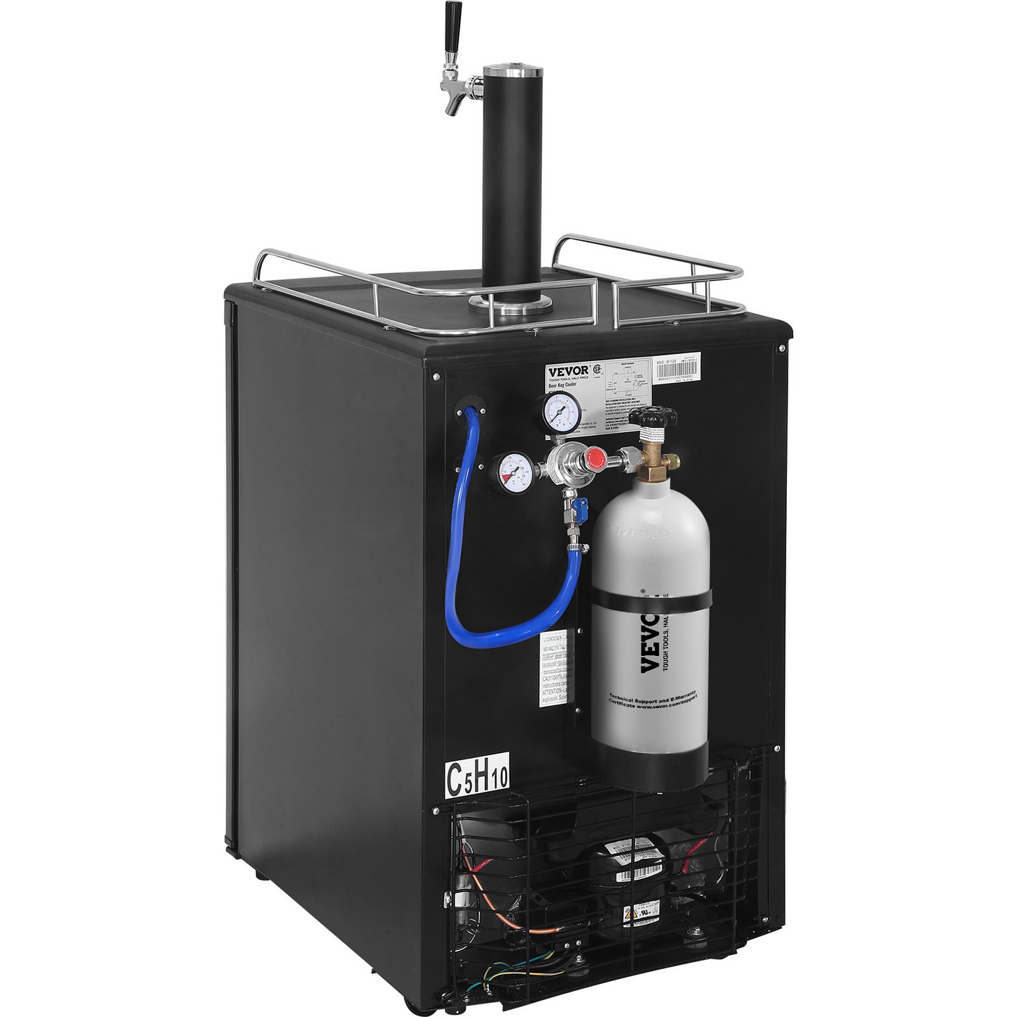 VEVOR Beer Kegerator, Single Tap Draft Beer Dispenser, Full Size Keg Refrigerator With Shelves, CO2 Cylinder, Drip Tray & Rail, 32°F- 75.2°F Temperature Control, Holds 1/6, 1/4, 1/2 Barrels, Black