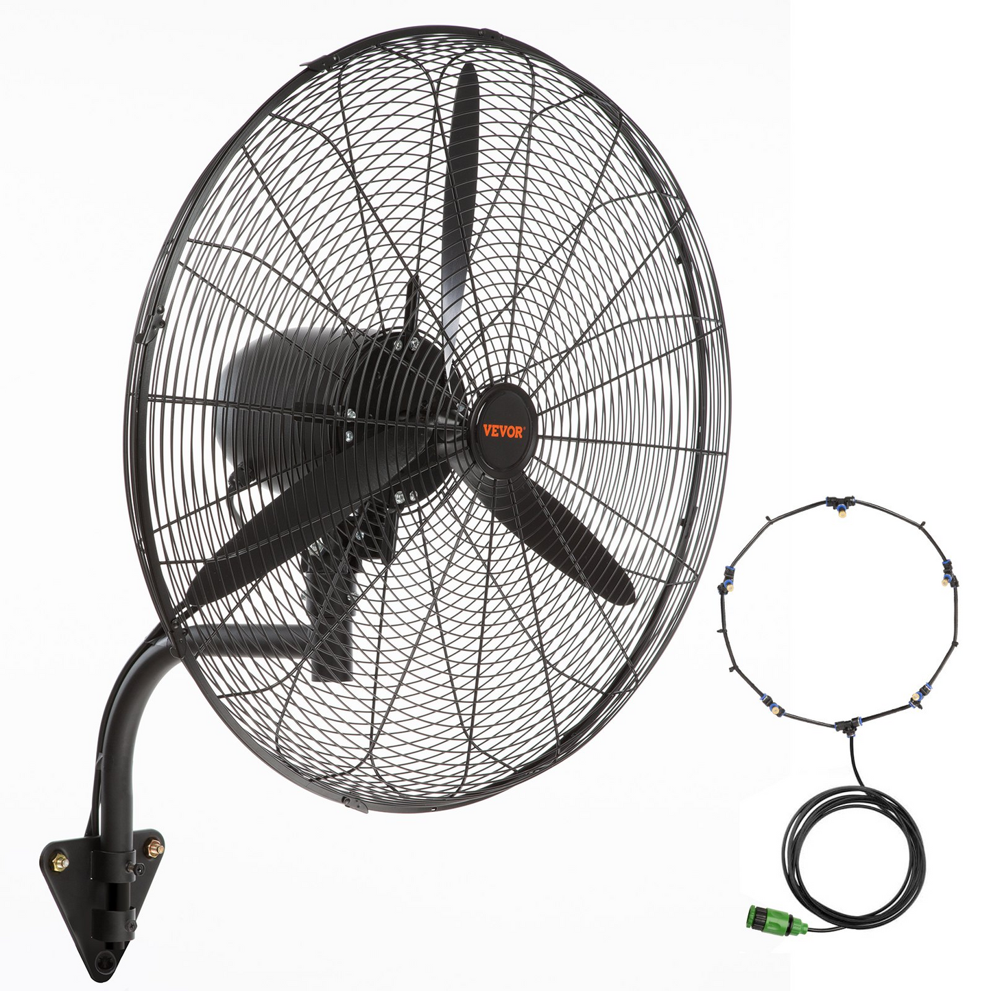 VEVOR Wall-Mount Misting Fan, 24 Inch, 3-speed High Velocity Max. 7000 CFM, Waterproof Oscillating Industrial Wall Fan, Commercial or Residential for Warehouse, Greenhouse, Workshop, Black, ETL Listed