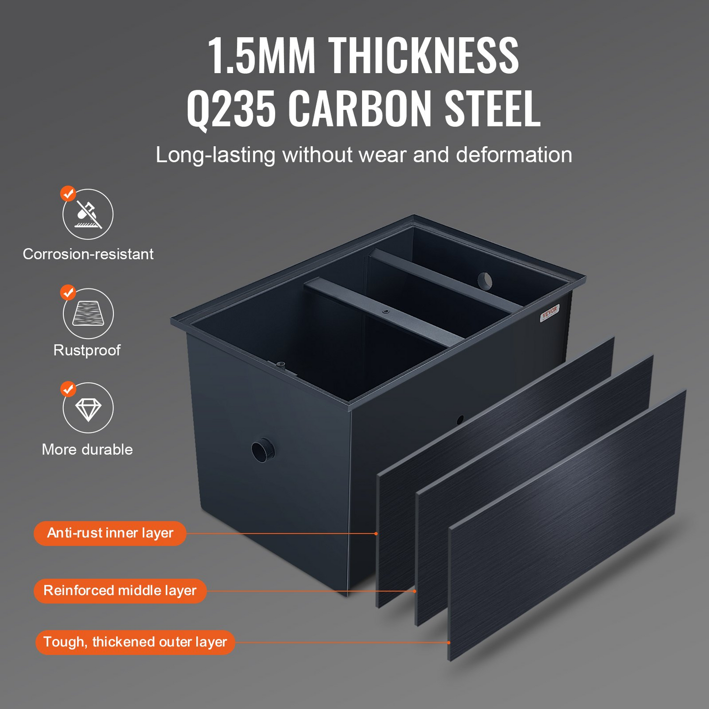 VEVOR 50LBS Commercial Grease Interceptor Trap Carbon Steel Waste Water Filter