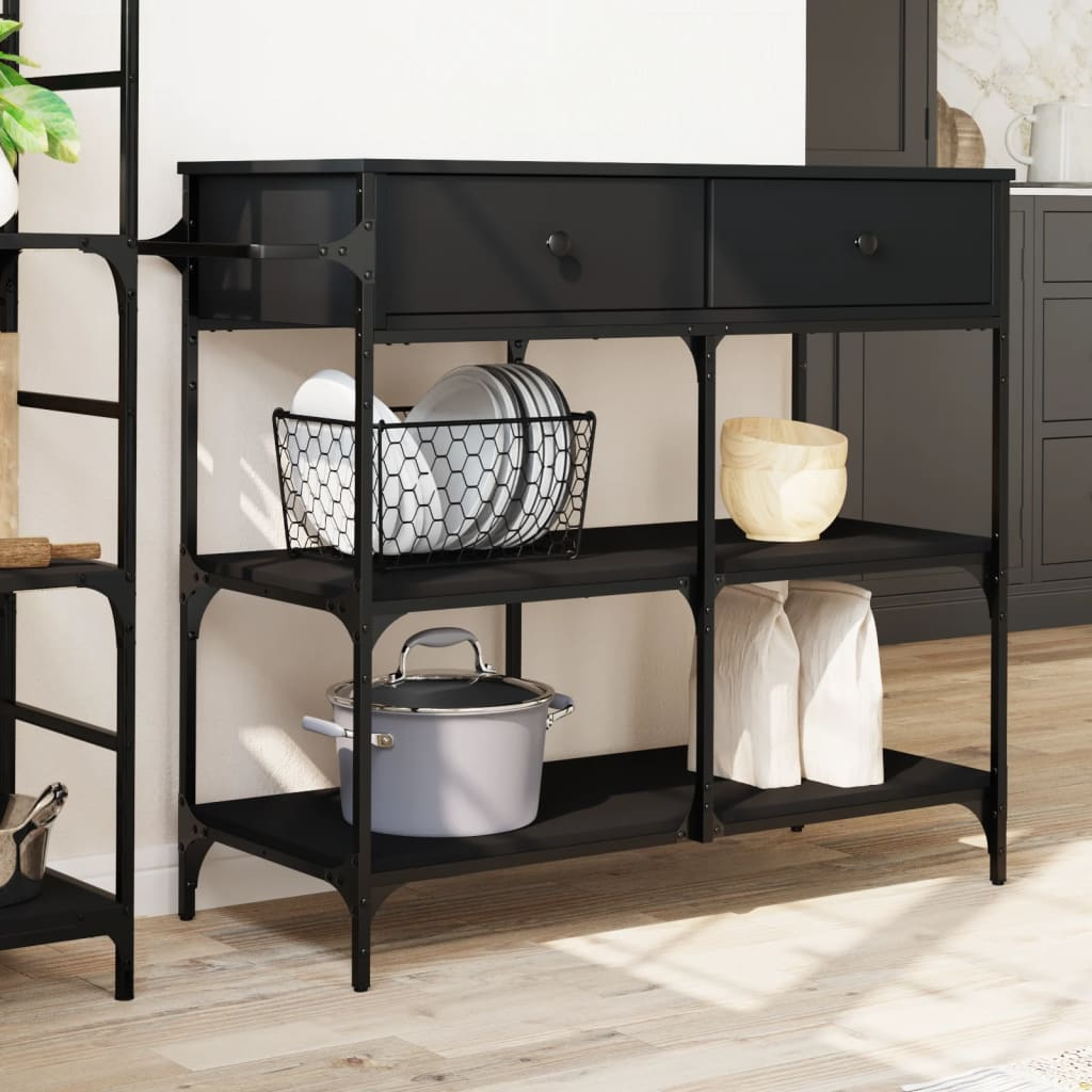 vidaXL Kitchen Trolley Black 41.3"x16.5"x37.4" Engineered Wood