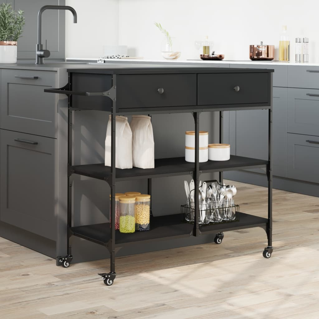 vidaXL Kitchen Trolley Black 41.3"x16.5"x37.4" Engineered Wood