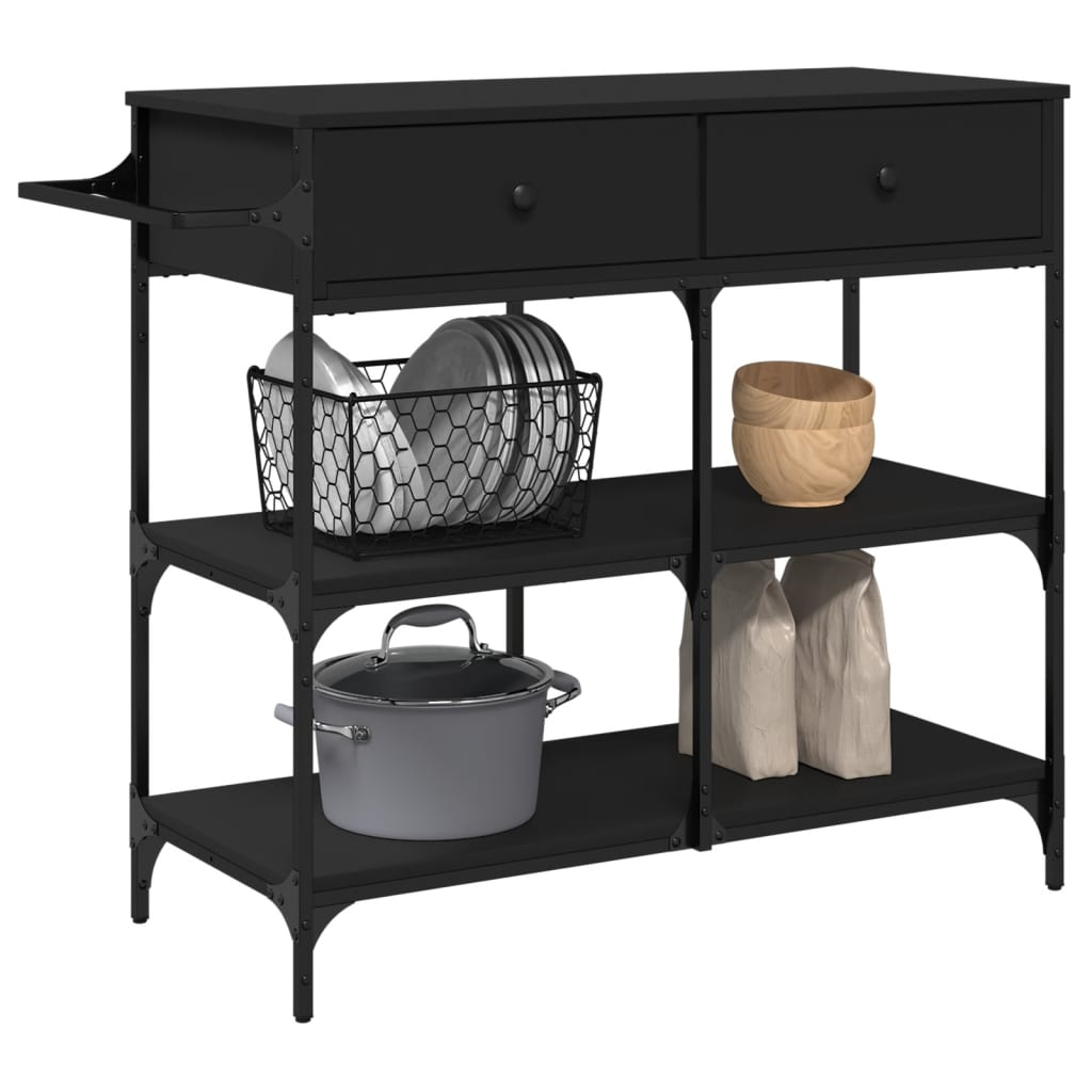 vidaXL Kitchen Trolley Black 41.3"x16.5"x37.4" Engineered Wood