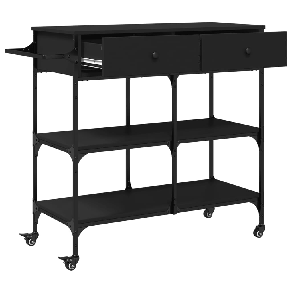 vidaXL Kitchen Trolley Black 41.3"x16.5"x37.4" Engineered Wood