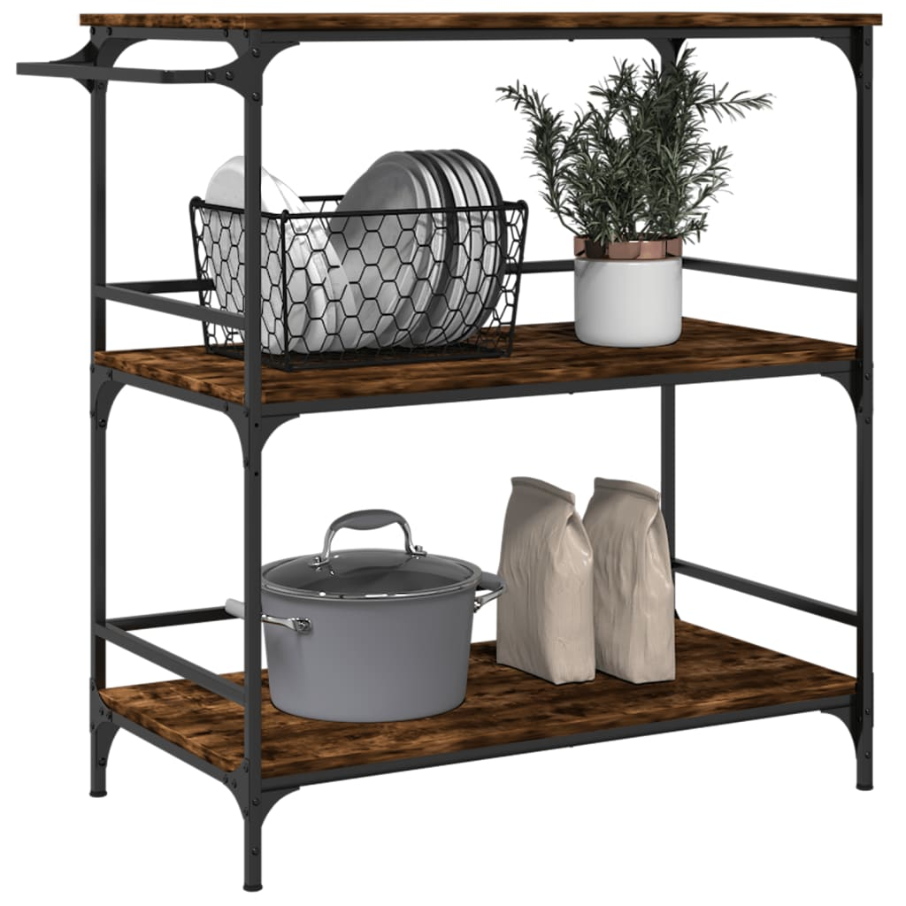 vidaXL Kitchen Trolley Smoked Oak 39.6"x19.7"x41.3" Engineered Wood
