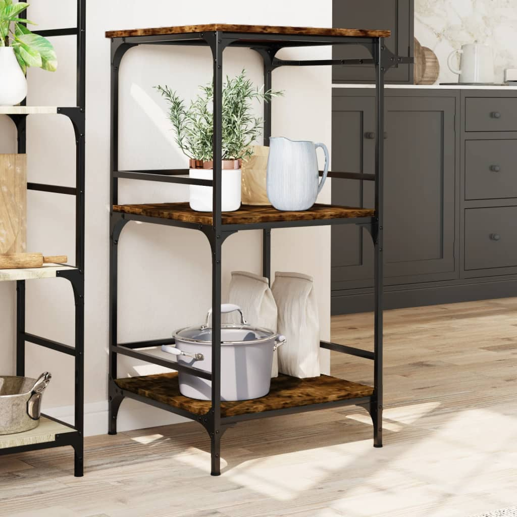 vidaXL Kitchen Trolley Smoked Oak 23.8"x19.7"x41.3" Engineered Wood