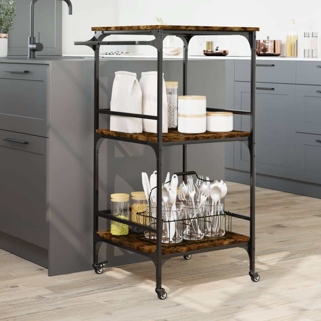 vidaXL Kitchen Trolley Smoked Oak 23.8"x19.7"x41.3" Engineered Wood
