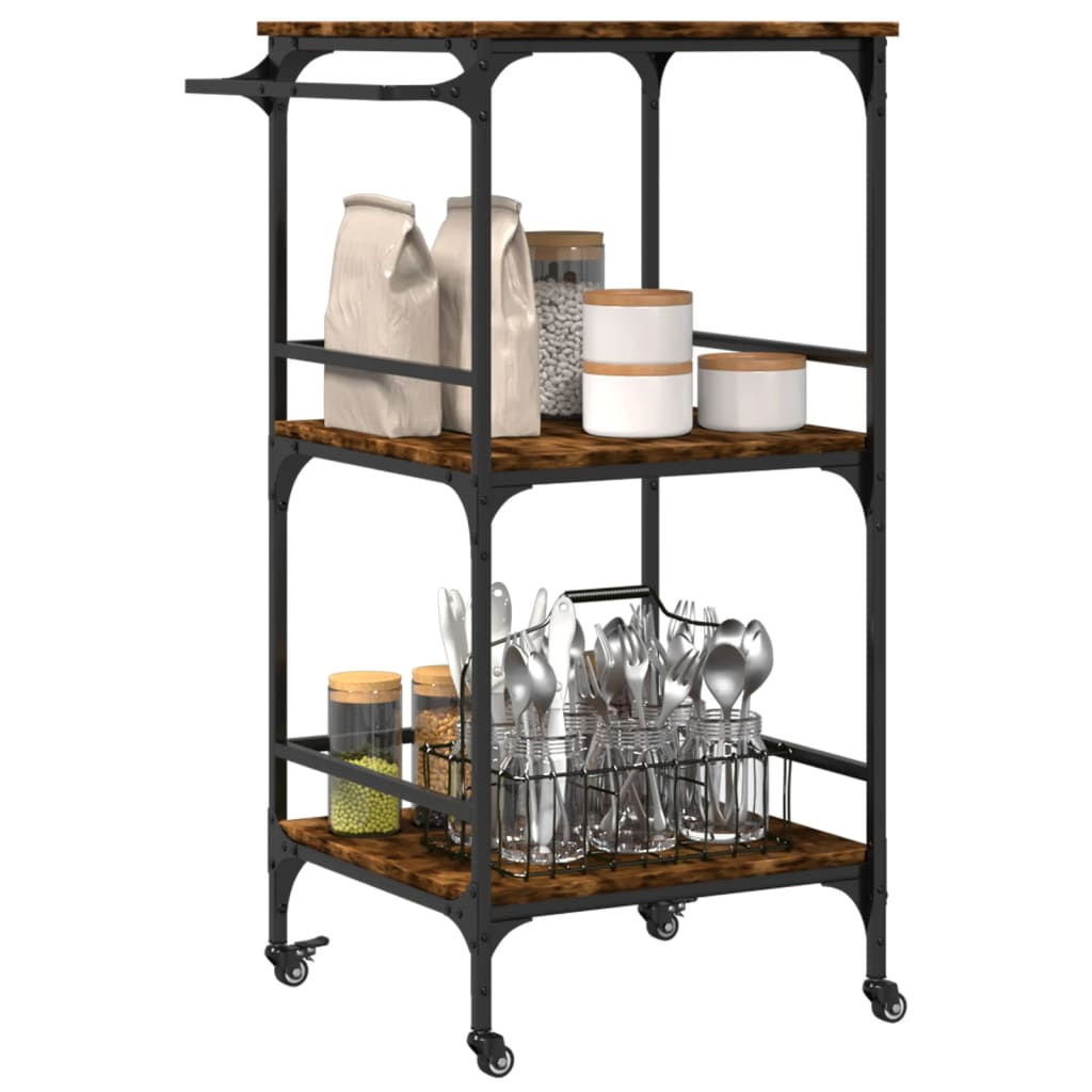 vidaXL Kitchen Trolley Smoked Oak 23.8"x19.7"x41.3" Engineered Wood