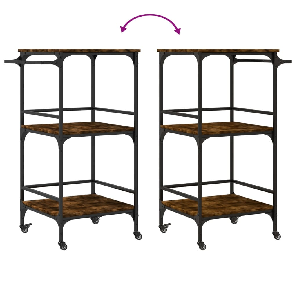 vidaXL Kitchen Trolley Smoked Oak 23.8"x19.7"x41.3" Engineered Wood