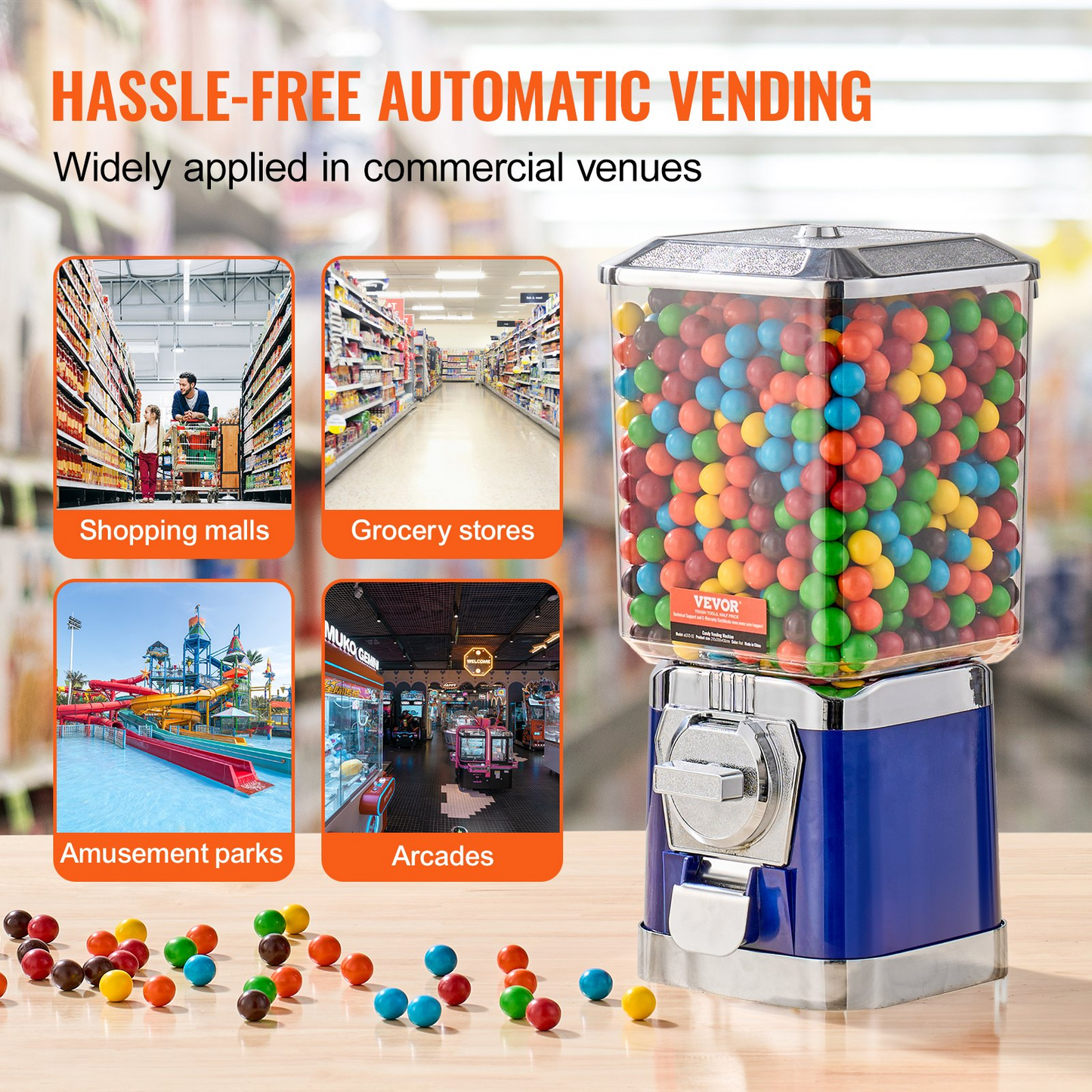 VEVOR 17"H Gumball Machine Vending Coin Bank Vintage Candy Dispenser PC Bule