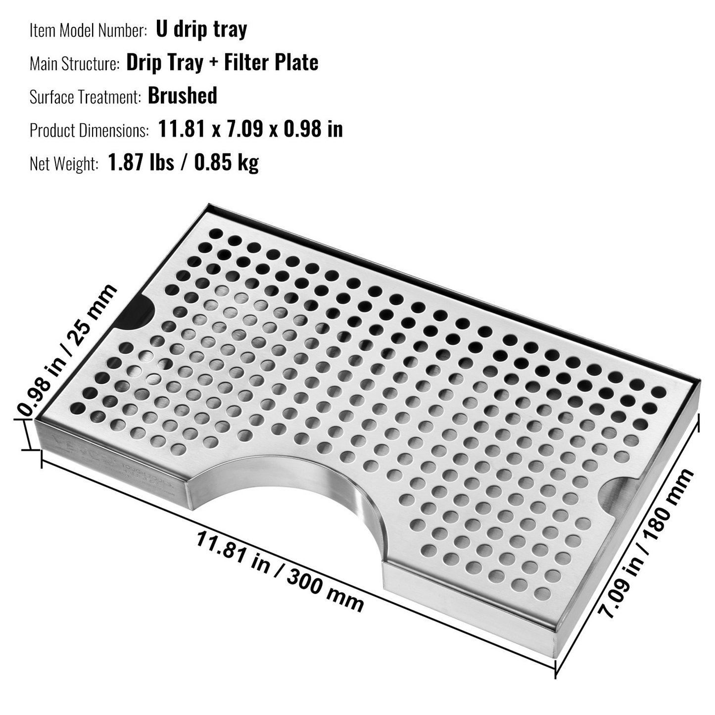 VEVOR Kegerator Beer Drip Tray, 304 Stainless Steel Keg Drip Trays with 4 Non-Slip Rubber Pads and Detachable Cover, Heat / Cold Resistant Beer Tower Drip Pan for Bar Restaurant Coffee Shop Home