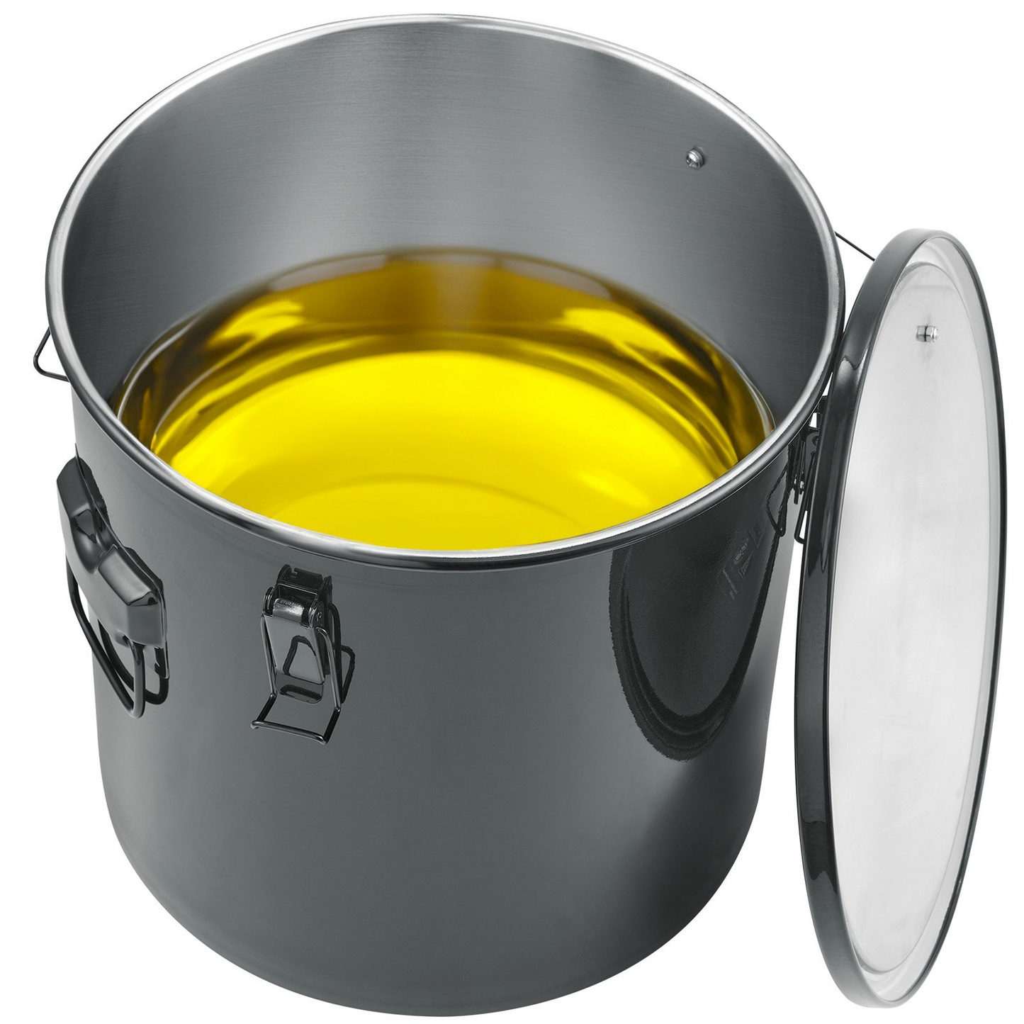 VEVOR Fryer Grease Bucket, 8 Gal Oil Disposal Caddy Stainless Steel Fryer Oil Bucket Rust-Proof Coating, Oil Transport Container with Lid, Lock Clips, Filter Bag for Hot Cooking Oil Filtering, Black