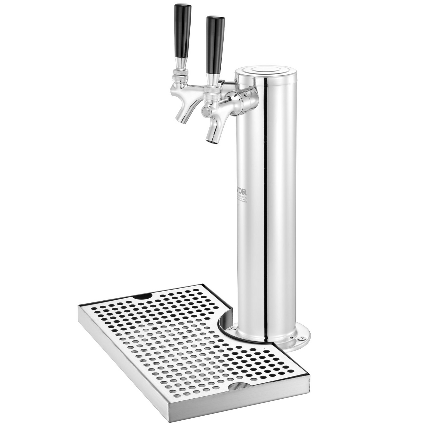 VEVOR Kegerator Tower Kit, Dual Taps Beer Conversion Kit, Stainless Steel Keg Beer Tower Dispenser with Dual Gauge CGA320 Regulator & D-System Keg Coupler, Beer Drip Tray for Party Home
