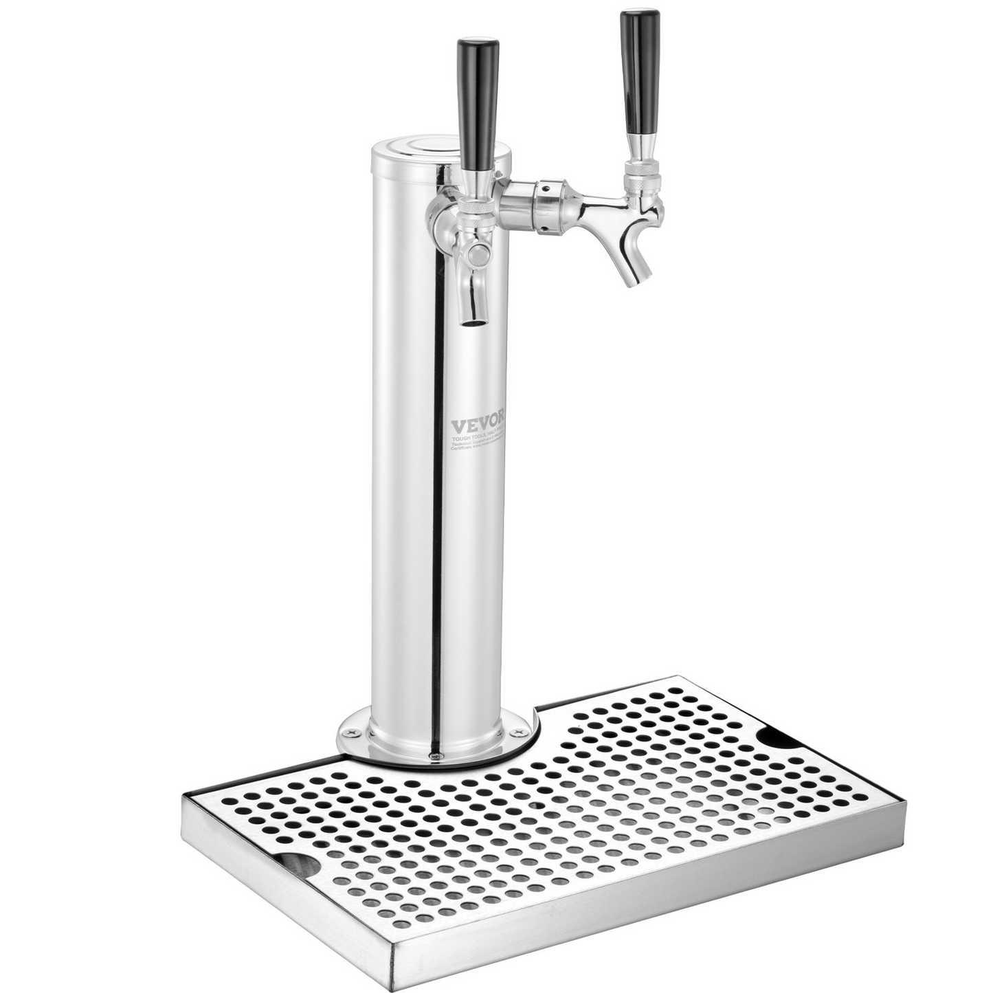 VEVOR Kegerator Tower Kit, Dual Taps Beer Conversion Kit, Stainless Steel Keg Beer Tower Dispenser with Dual Gauge CGA320 Regulator & D-System Keg Coupler, Beer Drip Tray for Party Home