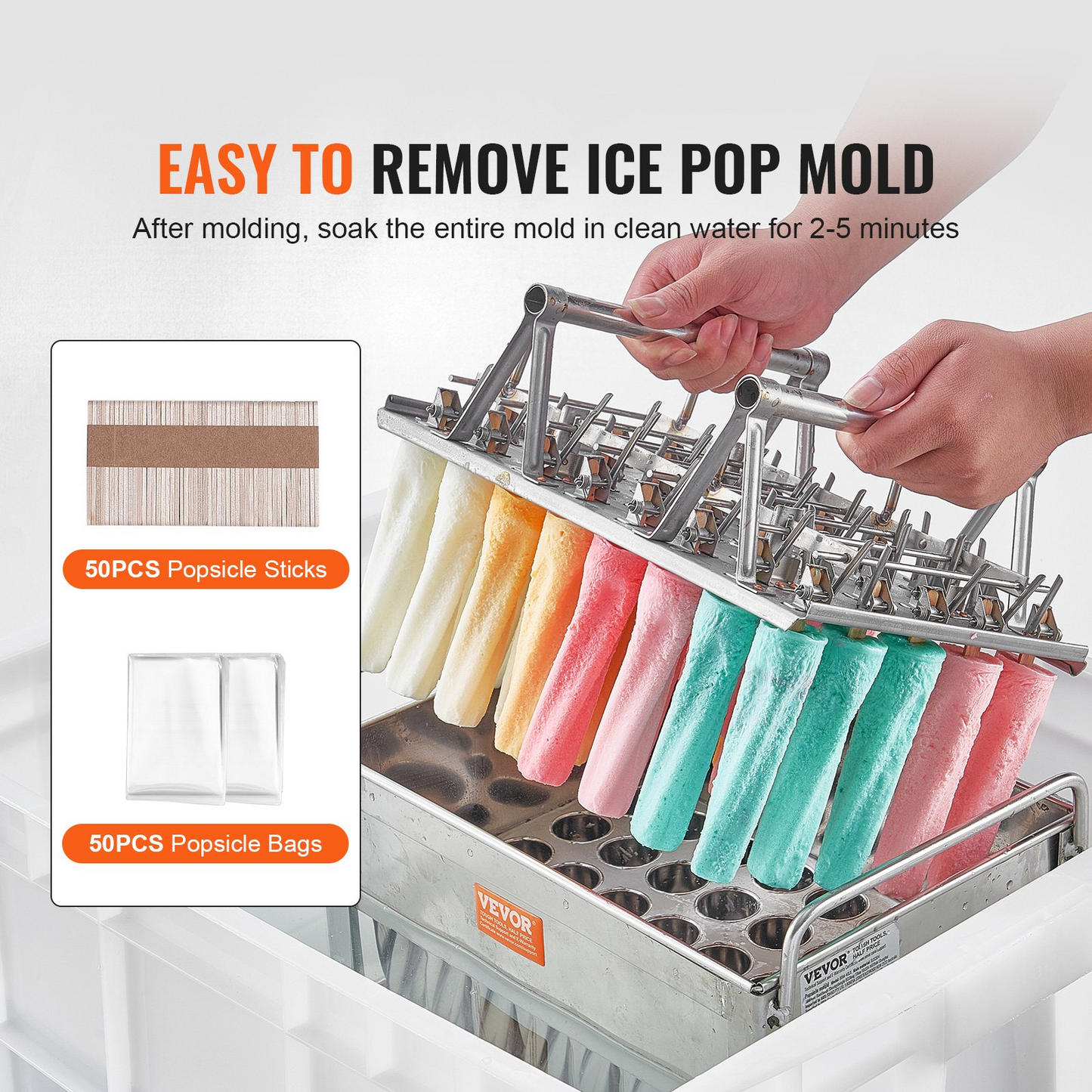 VEVOR Commercial Popsicle Molds 40PCS Cylindrical Ice Pop Molds Stainless Steel