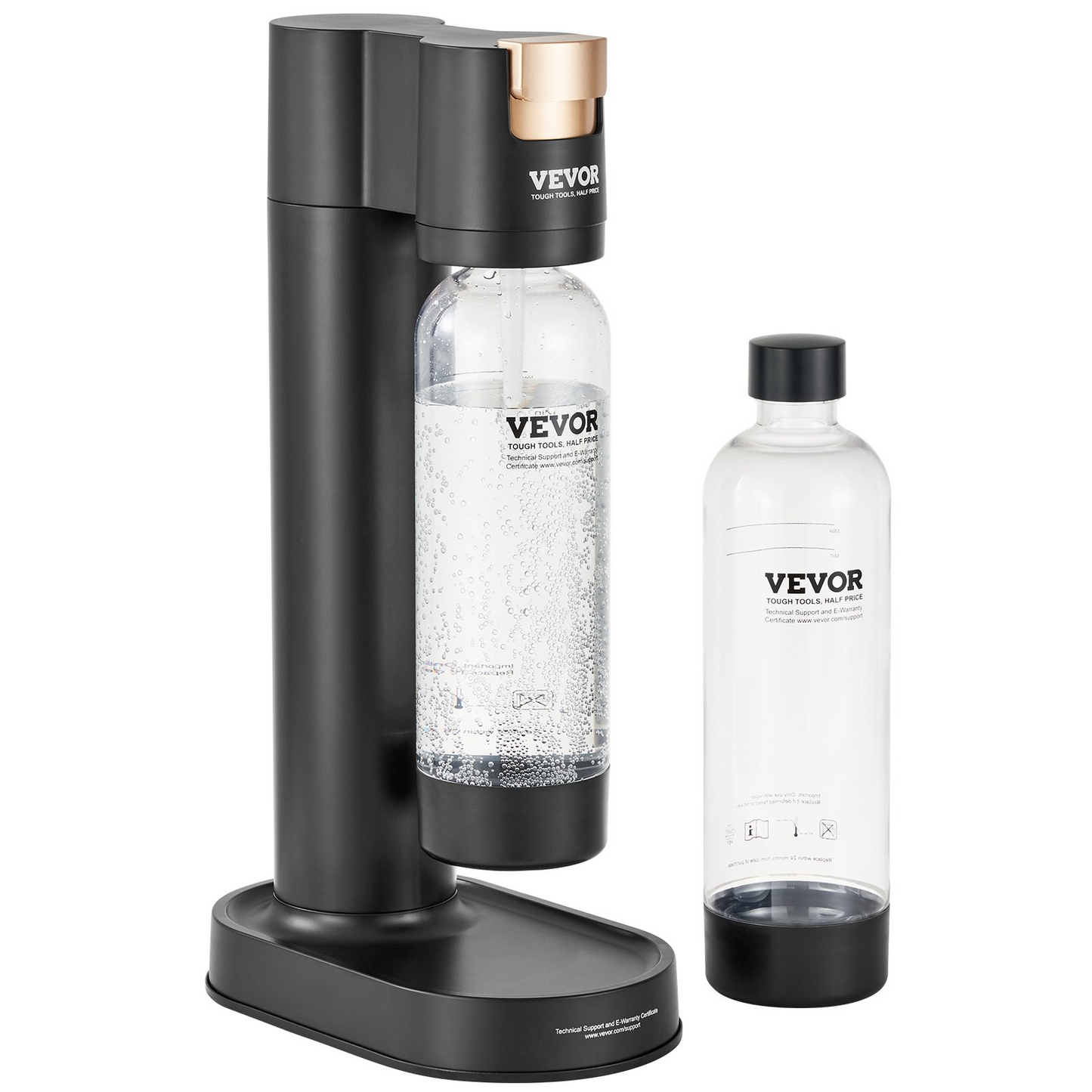 VEVOR Sparkling Water Maker, Soda Maker Machine for Home Carbonating, Seltzer Water Starter Kit with 2 BPA-free 1L PET Bottles, Compatible with Mainstream Screw-in 60L CO2 Cylinder(NOT Included) Black
