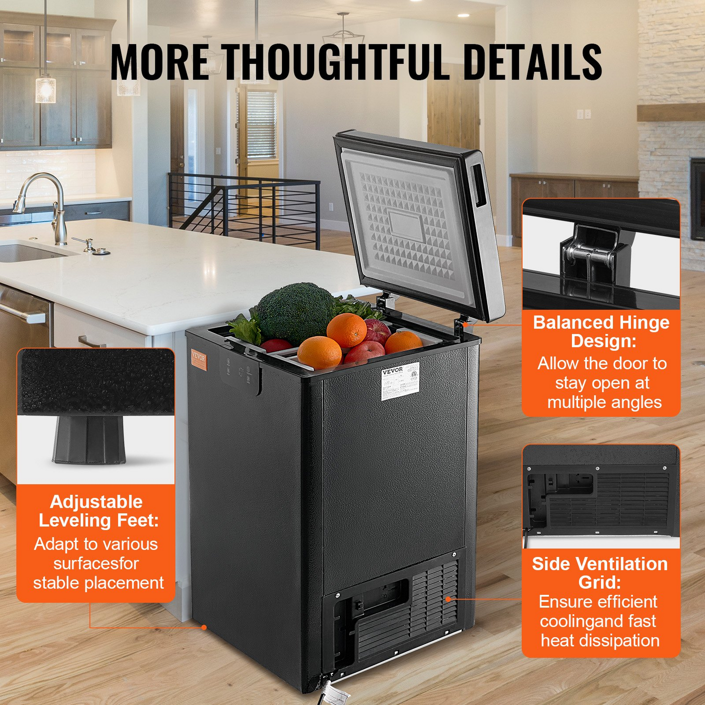 VEVOR Chest Freezer, 2.22 Cu.ft / 63 L Compact Deep Freezer, Free Standing Top Open Door Chest Freezers with 2 Removable Baskets & Adjustable Thermostat, Energy Saving & Low Noise, Black
