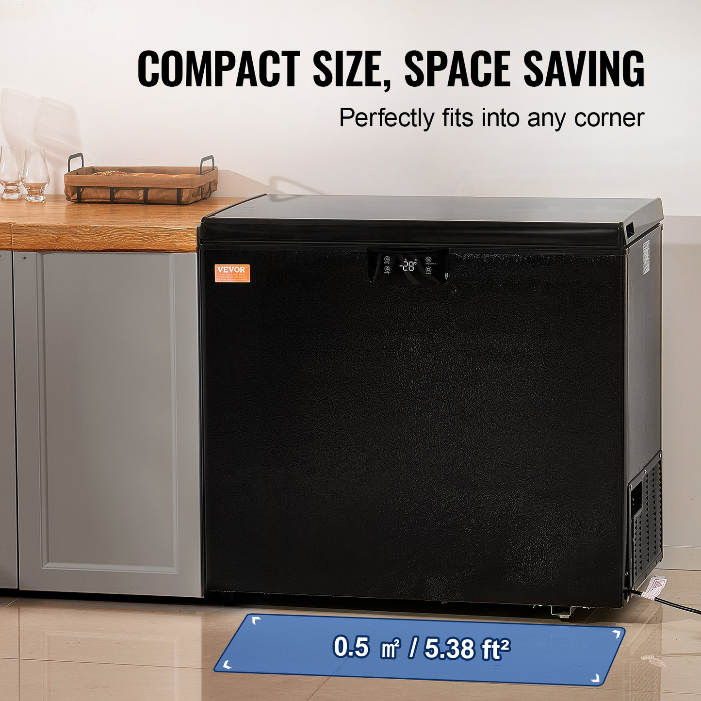 VEVOR Chest Freezer, 7 Cu.ft / 198 L Compact Deep Freezer, Free Standing Top Open Door Compact Freezers with 2 Removable Baskets & Adjustable Thermostat, Energy Saving & Low Noise, Black
