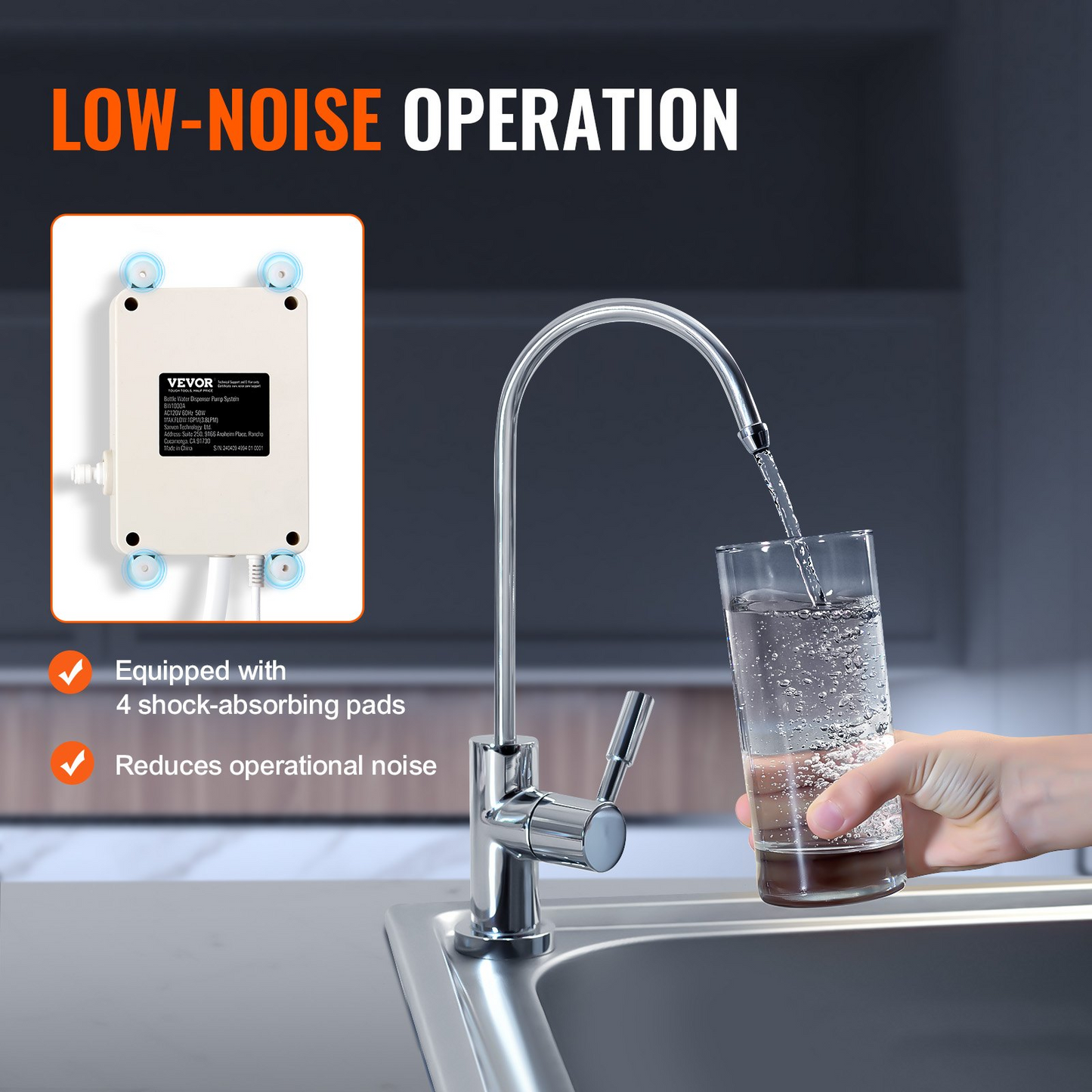 VEVOR Bottled Water Dispensing Pump System,110V 20ft US Plug High Flow Bottled Water Pump with Single Inlet , Bottled Water System for Home Kitchen Office Bar Coffee Brewer Ice-Maker Refrigerator