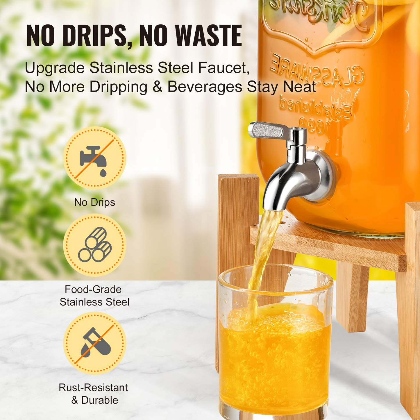 VEVOR Beverage Dispenser, 1 Gallon Drink Dispensers for Parties,2PC, Glass Juice Dispenser with Stand, Stainless Steel Spigot, Iced Tea Lemonade Juice Water Dispenser, for Restaurants, Hotels, Parties