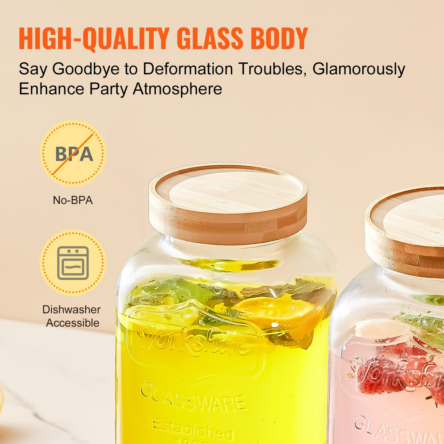 VEVOR Beverage Dispenser, 1 Gallon Drink Dispensers for Parties,2PC, Glass Juice Dispenser with Stand, Stainless Steel Spigot, Iced Tea Lemonade Juice Water Dispenser, for Restaurants, Hotels, Parties
