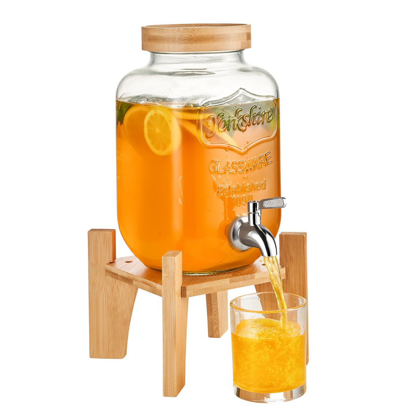 VEVOR Beverage Dispenser, 1 Gallon Drink Dispensers for Parties,2PC, Glass Juice Dispenser with Stand, Stainless Steel Spigot, Iced Tea Lemonade Juice Water Dispenser, for Restaurants, Hotels, Parties