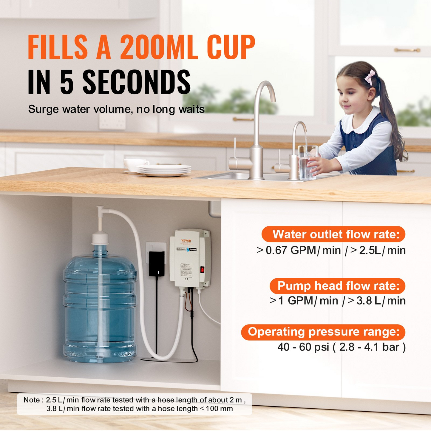 VEVOR Bottled Water Dispenser Pump System , 110V 20ft US Plug High Flow Bottled Water Pump with Single Inlet , Water Dispenser Pump Compatible Use with Coffee/Tea Machines, Ice Makers