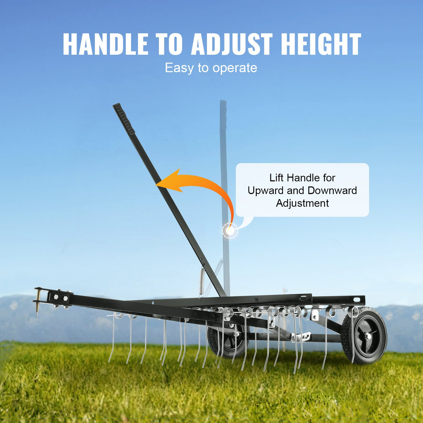 VEVOR Tow Behind Dethatcher, 40-inch Tow Dethatcher with 20 Spring Steel Tines, Lawn Dethatcher Rake for ATV or Mower, Tow Behind Lawn Rake with Lift Handle for Garden Farm Grass
