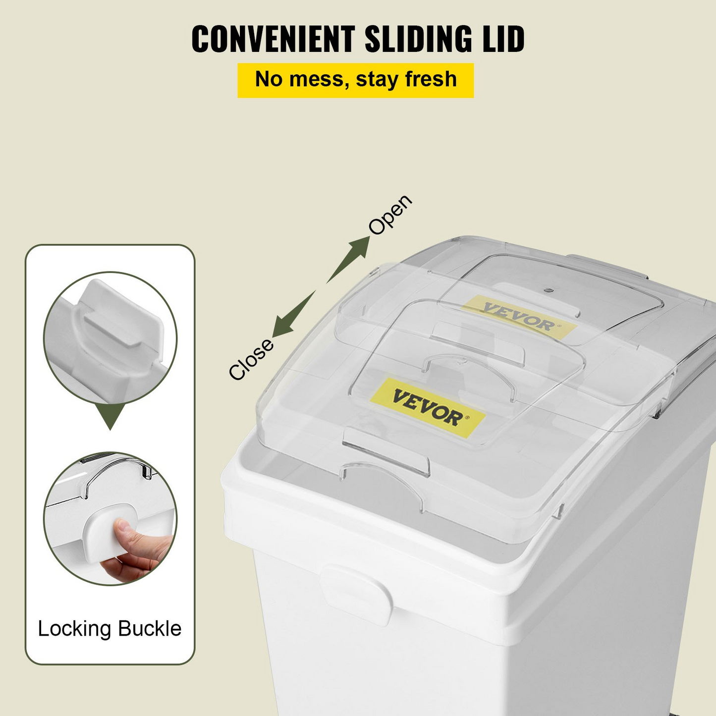 VEVOR Ingredient Bin, 6.6 Gallons Capacity Ingredient Storage Bin, 3 Pcs/Set, PP Material Flour Bins On Wheels, White Shelf Ingredient Bin with Scoop and Sliding Lid, Commercial Storage Bins