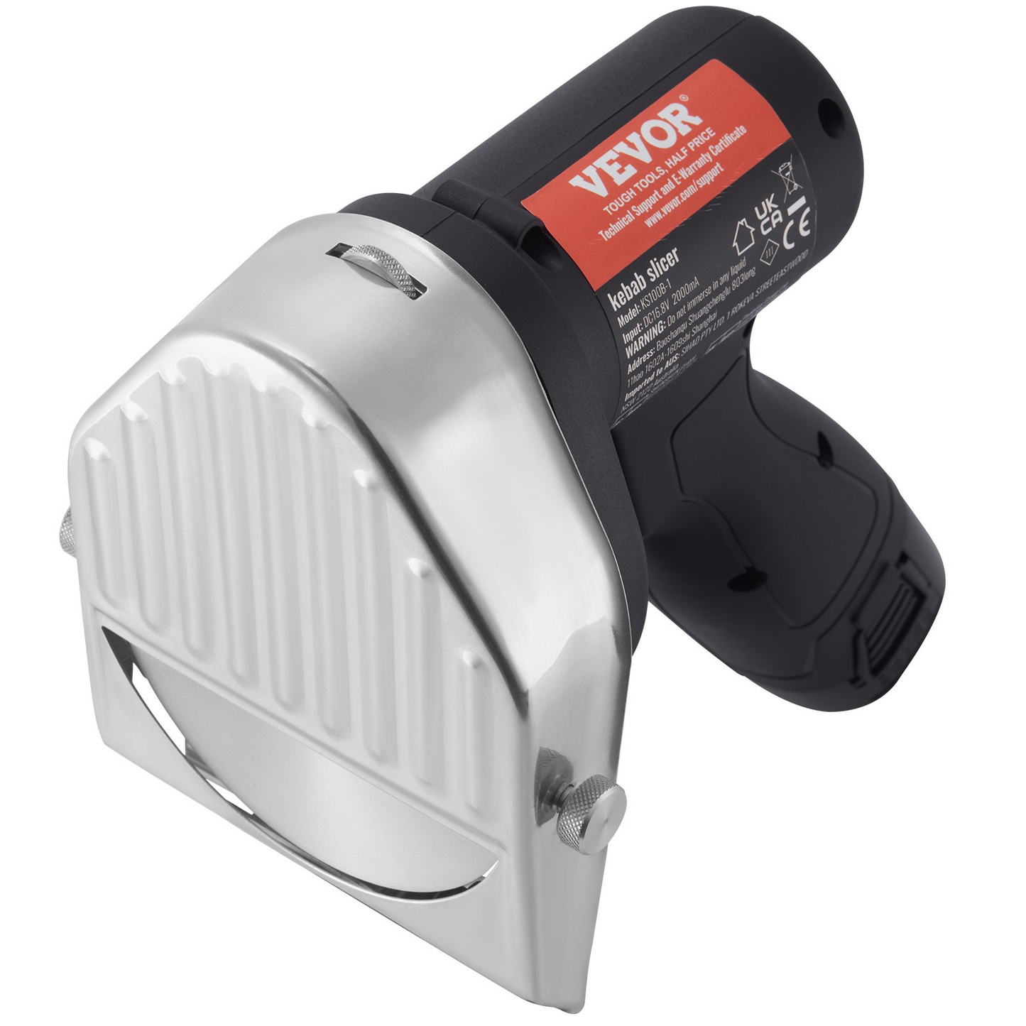 VEVOR Electric Shawarma Knife, 80W Cordless Battery Professional Turkish Knife, Commercial Stainless Steel Gyro Cutter, Doner Kebab Meat Slicer with 2 Blades, Φ4"/100mm, 0-8mm Adjustable Thickness