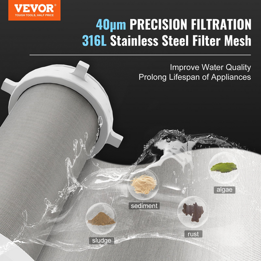 VEVOR Spin Down Filter, 40 Micron Whole House Sediment Filter for Well Water, 3/4" MNPT, 4 T/H High Flow Rate, for Whole House Water Filtration Systems, Well Water Sediment Filter