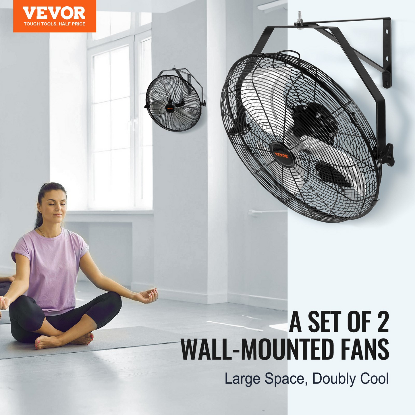 VEVOR Wall Mount Fan, 2 PCS 18 inch Manual 360-Degree Tilt Adjustment, 3-speed High Velocity Max. 4000 CFM Industrial Wall Fan for Indoor, Commercial, Warehouse, Workshop, Basement, Garage