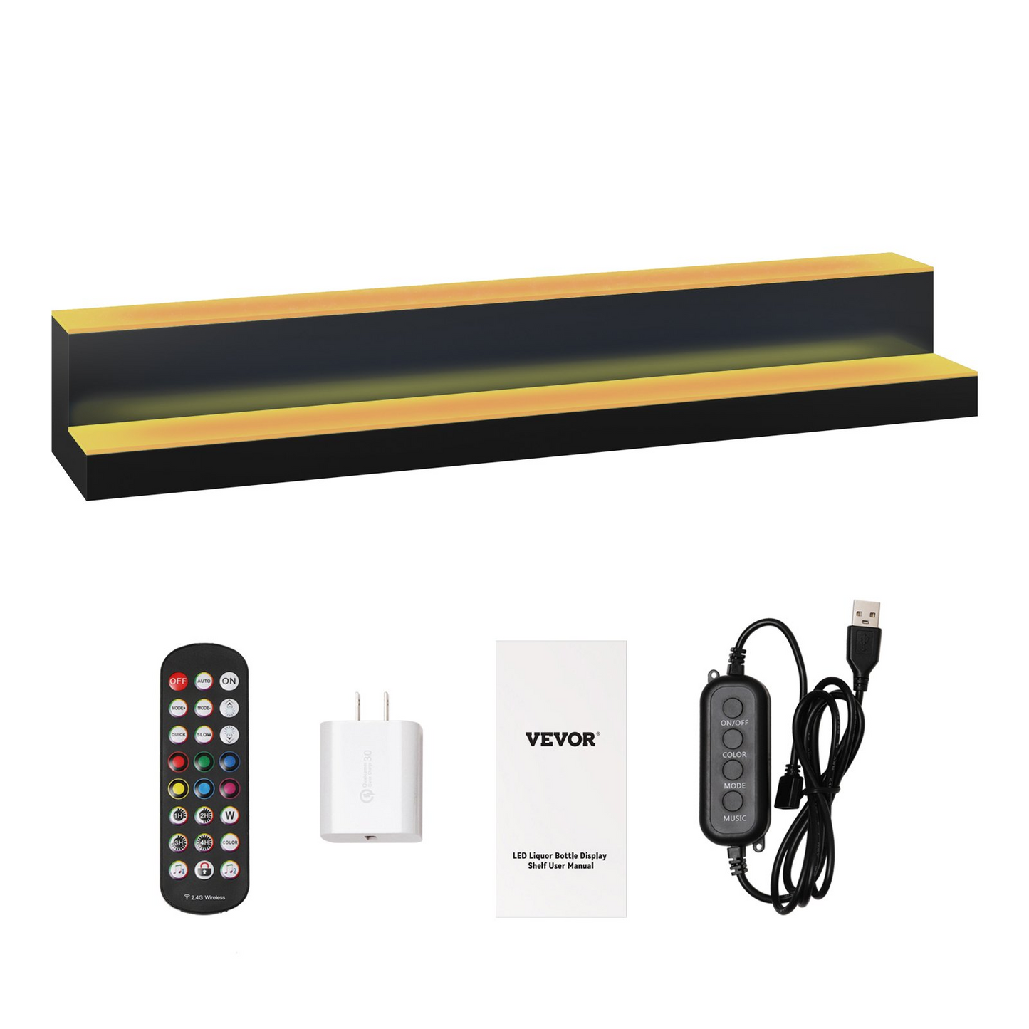 VEVOR LED Lighted Liquor Bottle Display Bar Shelf RF & App Control 40" 2-Step