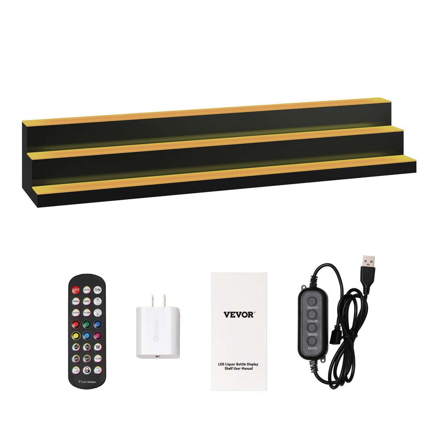 VEVOR LED Lighted Liquor Bottle Display Bar Shelf RF & App Control 60" 3-Step