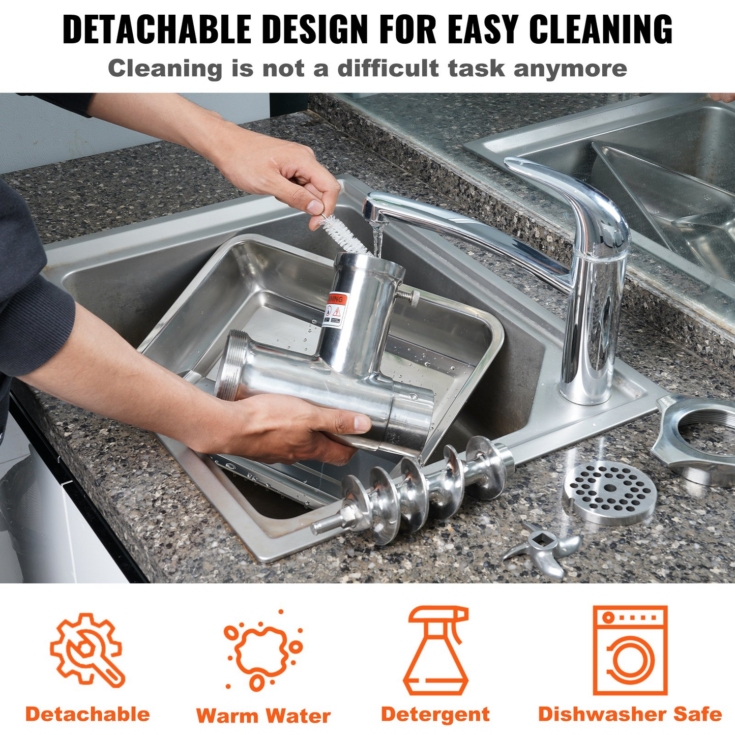 VEVOR Electric Meat Grinder, 396 Lb/H Capacity, 1100W (4600W MAX) Industrial Meat Mincer with 2 Blade, 3 Grinding Plates, Sausage Tubes 304 Stainless Steel Commercial Meat Grinder, ETL Listed